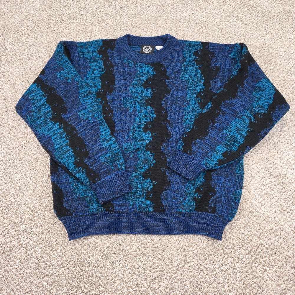 Vtg Retro 80s 90s‎ Permit Knit cardigan Mens Large Abstract Wavy Art Coogi Style